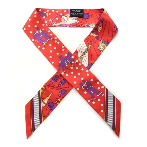 Hermes Les Nouveaux Amoureux de Paris Twilly Rouge Violet Silk